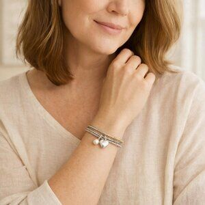 J. Jill Beaded Bracelet Heart Pearl Charm Silver Gold Tone Compassion Stretch